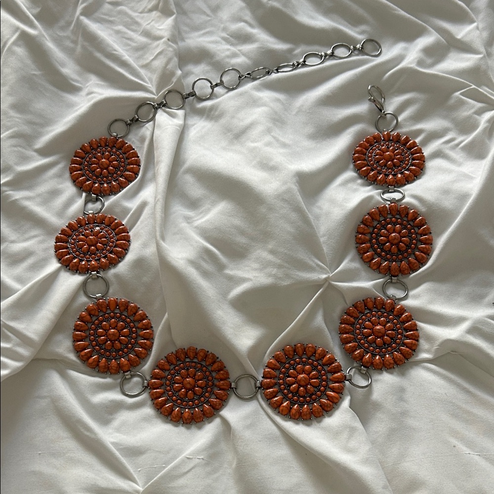 Handcrafted Orange Floral Disk Statement Belt - image 1